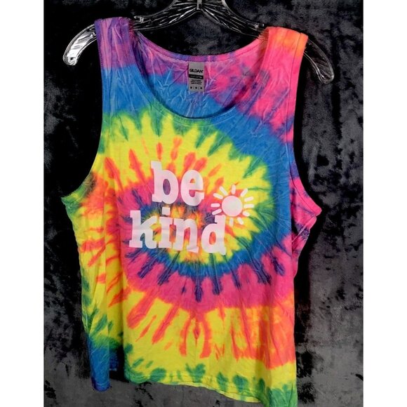 Tie Dyes Tops - Tie-Dyed Tank Top Woman’s Be Kind Size Adult Medium Bright Summer Colors Shirt